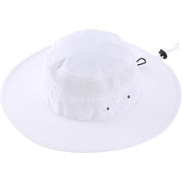 Unisex White 100% Polyester Wide Brim Boonie Mesh With Chin Strap Bucket Sun Hat - Picture 4 of 7